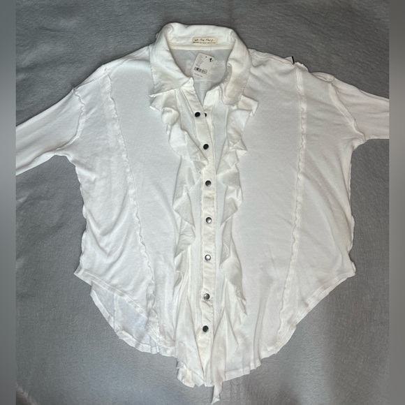Free People Blouse NWT Ruffle Tuxedo XS Dropping Tears Bloom Sleeve - Picture 10 of 12